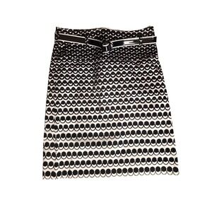 Etcetera Black White Geometric Print Belted Pencil Skirt Size 6 Mod Cotton Blend